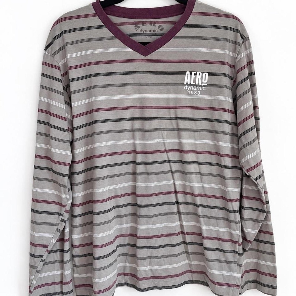Aeropostale Y2K Striped V-Neck Long Sleeve — Size L/G